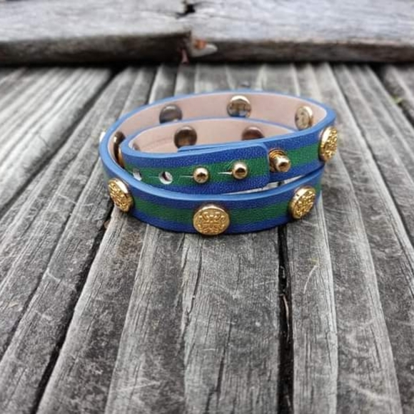 SALE New Rustic Cuff Green & Blue Leather Double Meagen Bracelet - Picture 2 of 3
